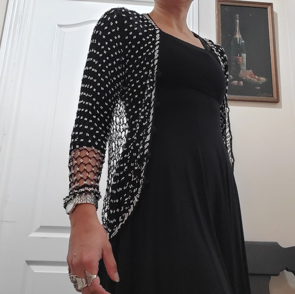 Meshed crochet knit cardigan button up sweater